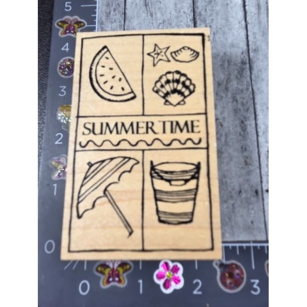 Great Impressions Summertime Beach Theme Design Rubber Stamp Wood #H32